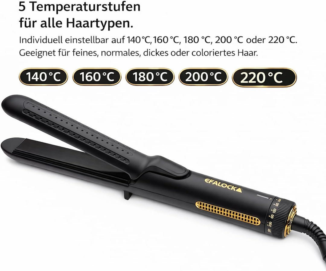 Efalock Stylair Long Glätteisen, Haarglätter. 2in1 + Wellen/Locken. Hairstyler. 58 W. 140-220 Grad.