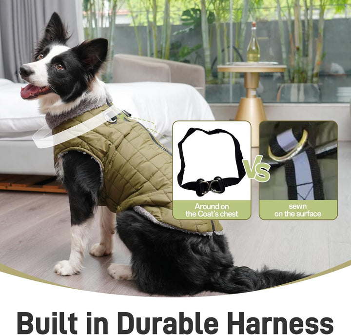 Warmer Fleece-Hundemantel mit strapazierfähigem Geschirr mit D-Ring, wasserdichte Welpenjacke für kl