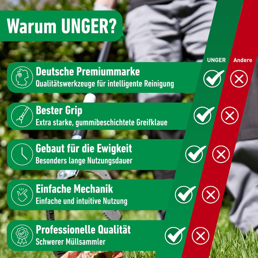 Unger NiftyNabber Pro Müllzange (130 cm lang, Allzweckgreifer, Stahlrohr, Abfallgreifer, Öffnungsmas