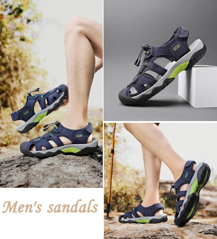 Herren Sandalen Leder Strand Trekkingsandalen Outdoorschuhe Sommer Wanderschuhe Männer Sport-Outdoor