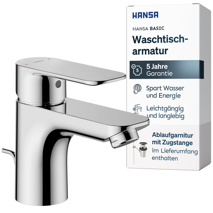 HANSA BASIC Waschtischarmatur I Wasserhahn Badezimmer mit Temperatur & Wassermengenbegrenzer | Misch