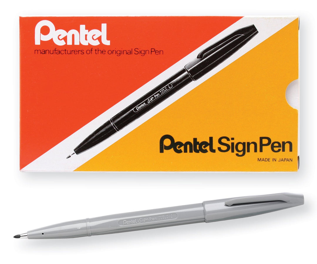 Pentel Zeichenstift, Faserspitze, schwarze Tinte (S520-A), 12-er-Box grau, grau