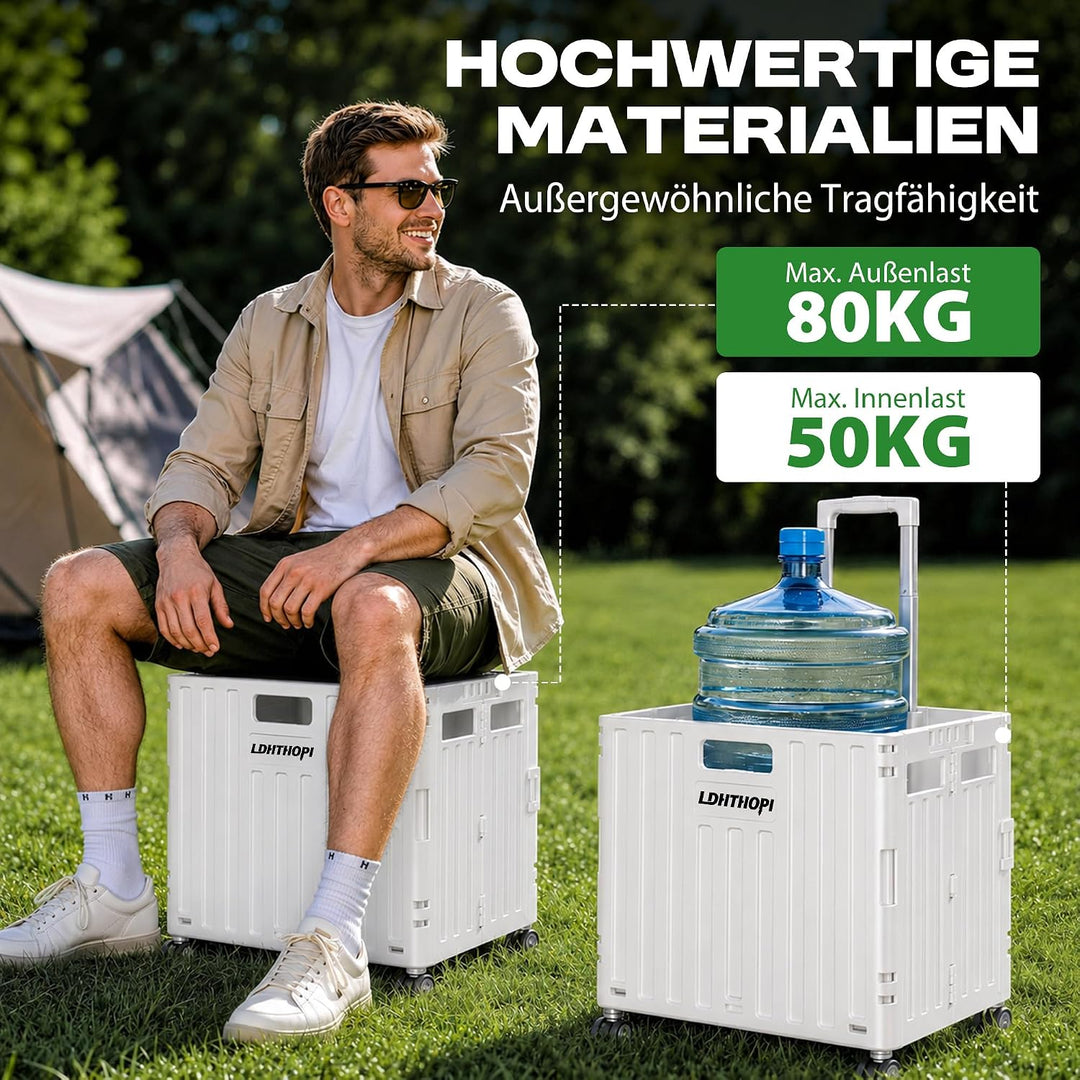 LDHTHOPI Einkaufstrolley klappbar 65L,MAX 50KG Trolley mit Teleskopgriff,4 Zerlegbaren Drehbaren Räd