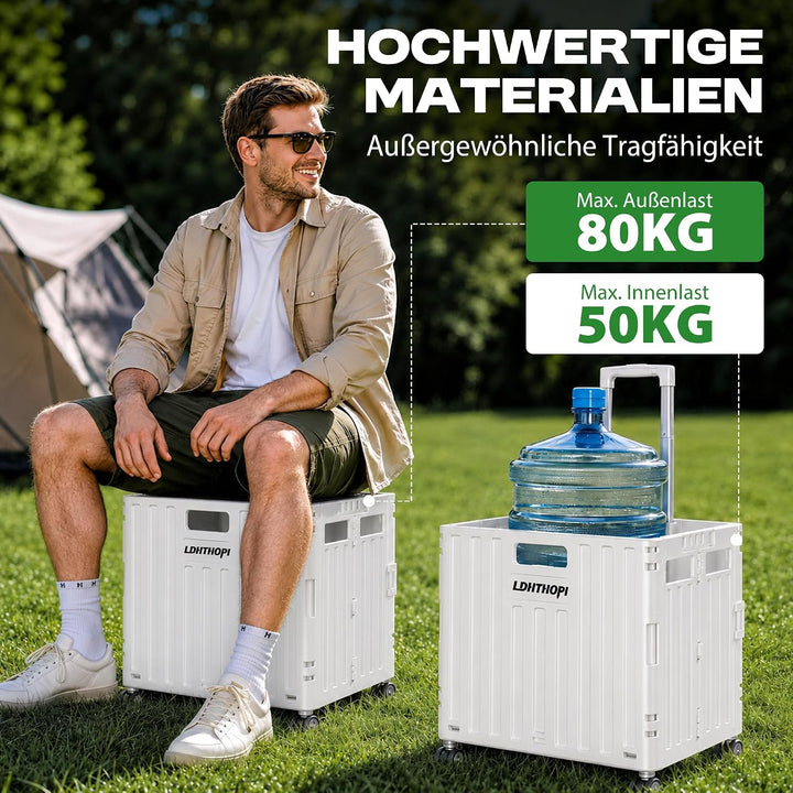 LDHTHOPI Einkaufstrolley klappbar 65L,MAX 50KG Trolley mit Teleskopgriff,4 Zerlegbaren Drehbaren Räd