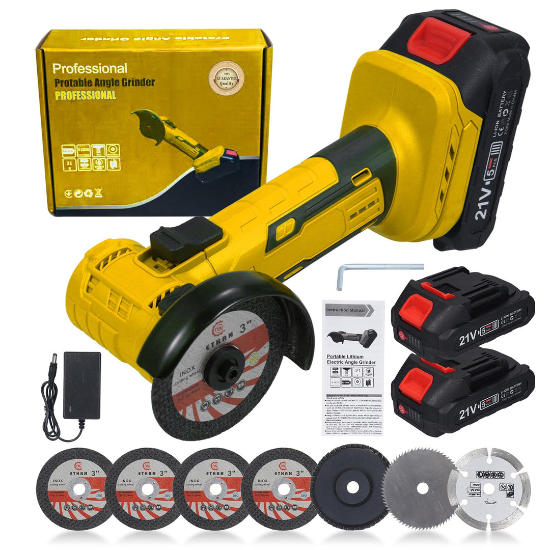 Akku Winkelschleifer, Mini Bürstenloser Winkelschleifer, | 19000 U/min, 2x2000mAh Akkus mit 7 Schlei