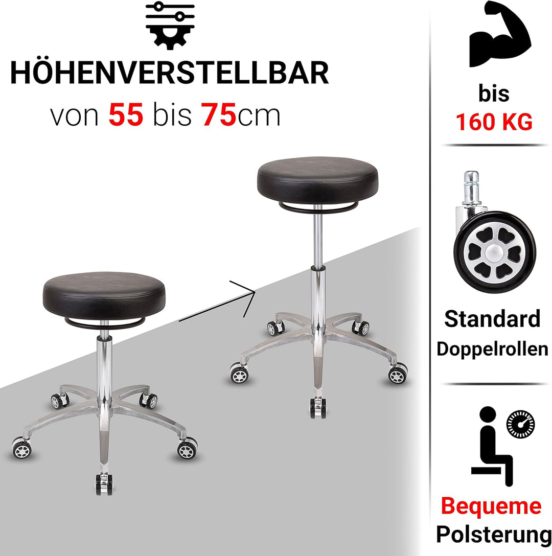 Staboos Rollhocker bis 160 kg - Rundsitz mit Ringauslösung - Drehhocker Praxishocker höhenverstellba