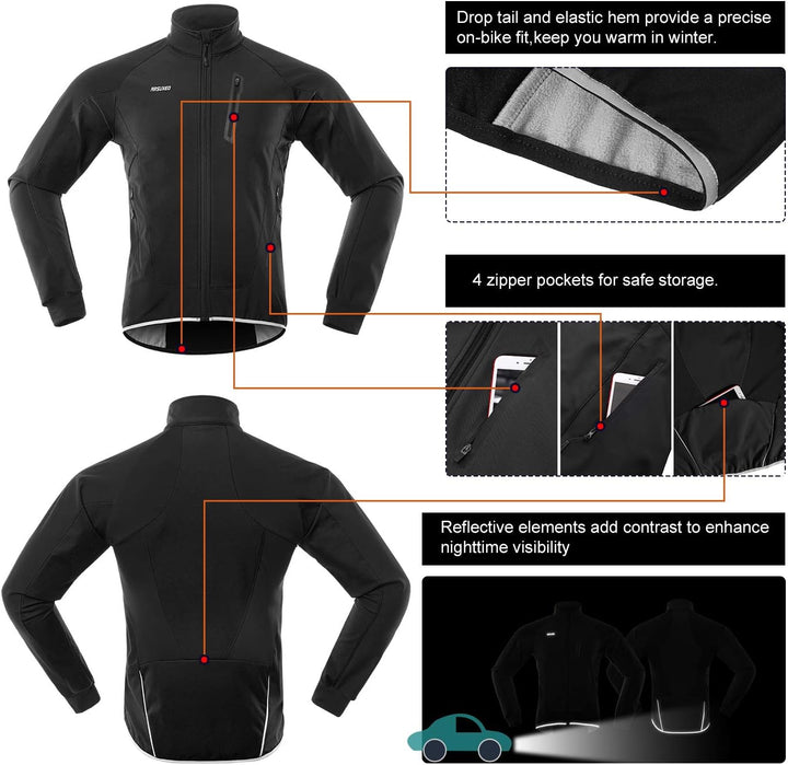 ARSUXEO Herren Winter Fahrradjacke Thermo-Vlies Softshell MTB Fahrrad Outwear Winddicht Wasserdicht