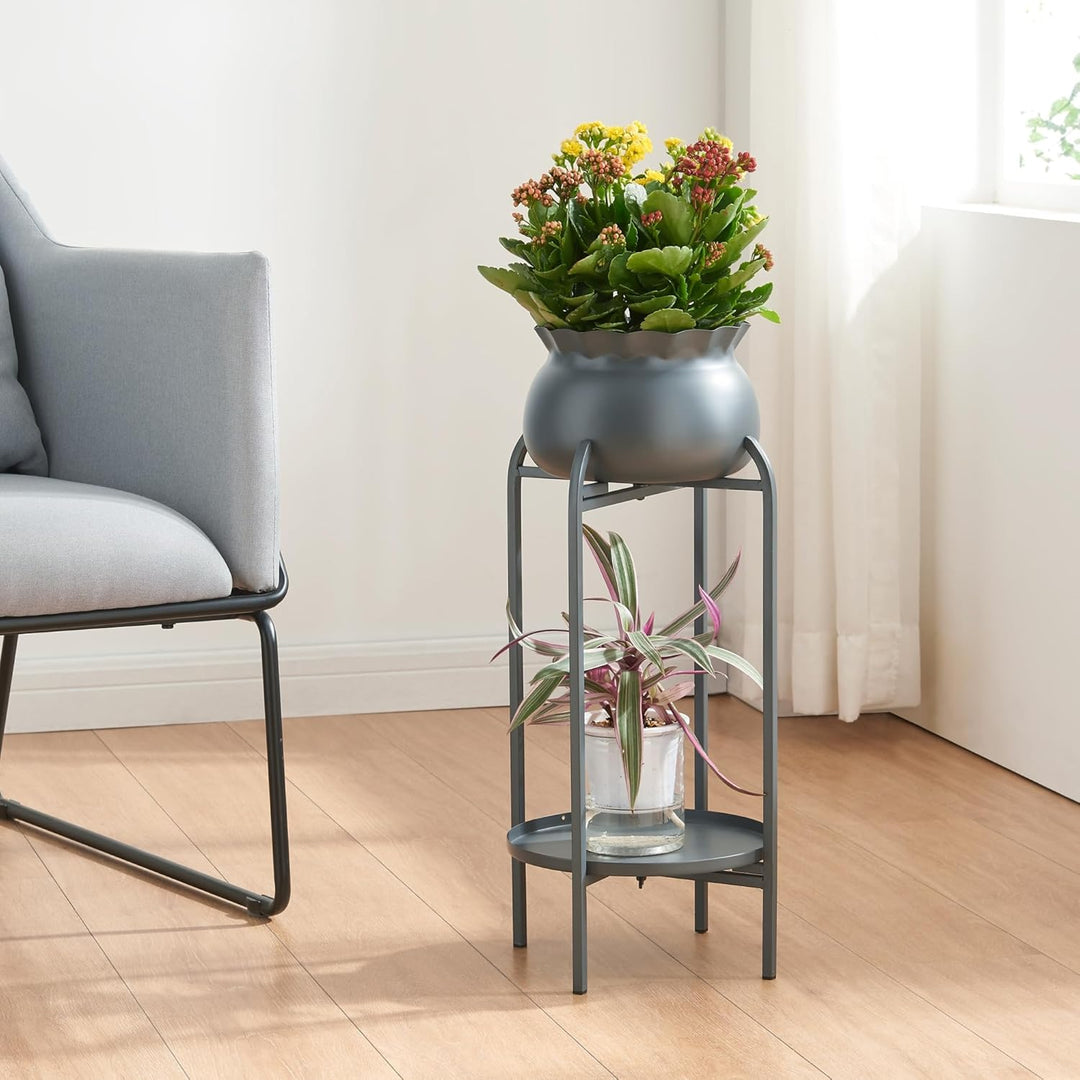 [en.casa] Blumenständer Altena Pflanzenständer mit Blumentopf und Ablage Metall Schwarz Pflanzenrega