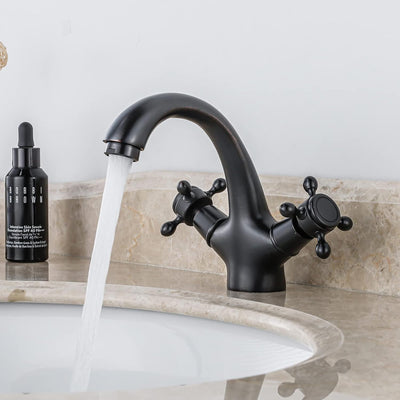 BOAOTX Wasserhahn Bad Schwarz Retro, Waschtischarmatur Antik Messing, Waschbeckenarmatur Zweigriff,