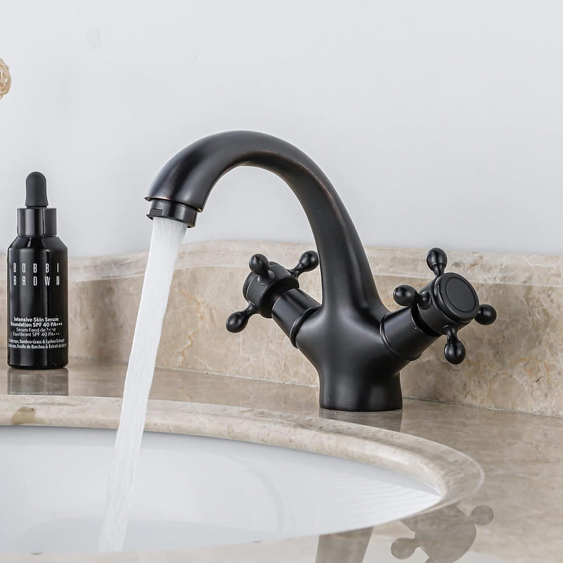 BOAOTX Wasserhahn Bad Schwarz Retro, Waschtischarmatur Antik Messing, Waschbeckenarmatur Zweigriff,