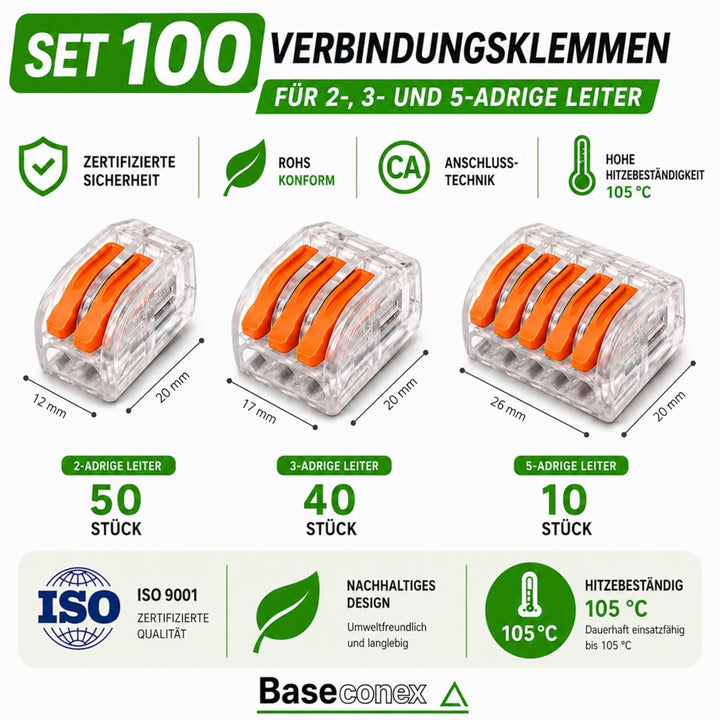 100x Hebelklemmen Kabelverbinder Transparent – Wiederverwendbare Verbindungsklemmen für Kupfer- & Al