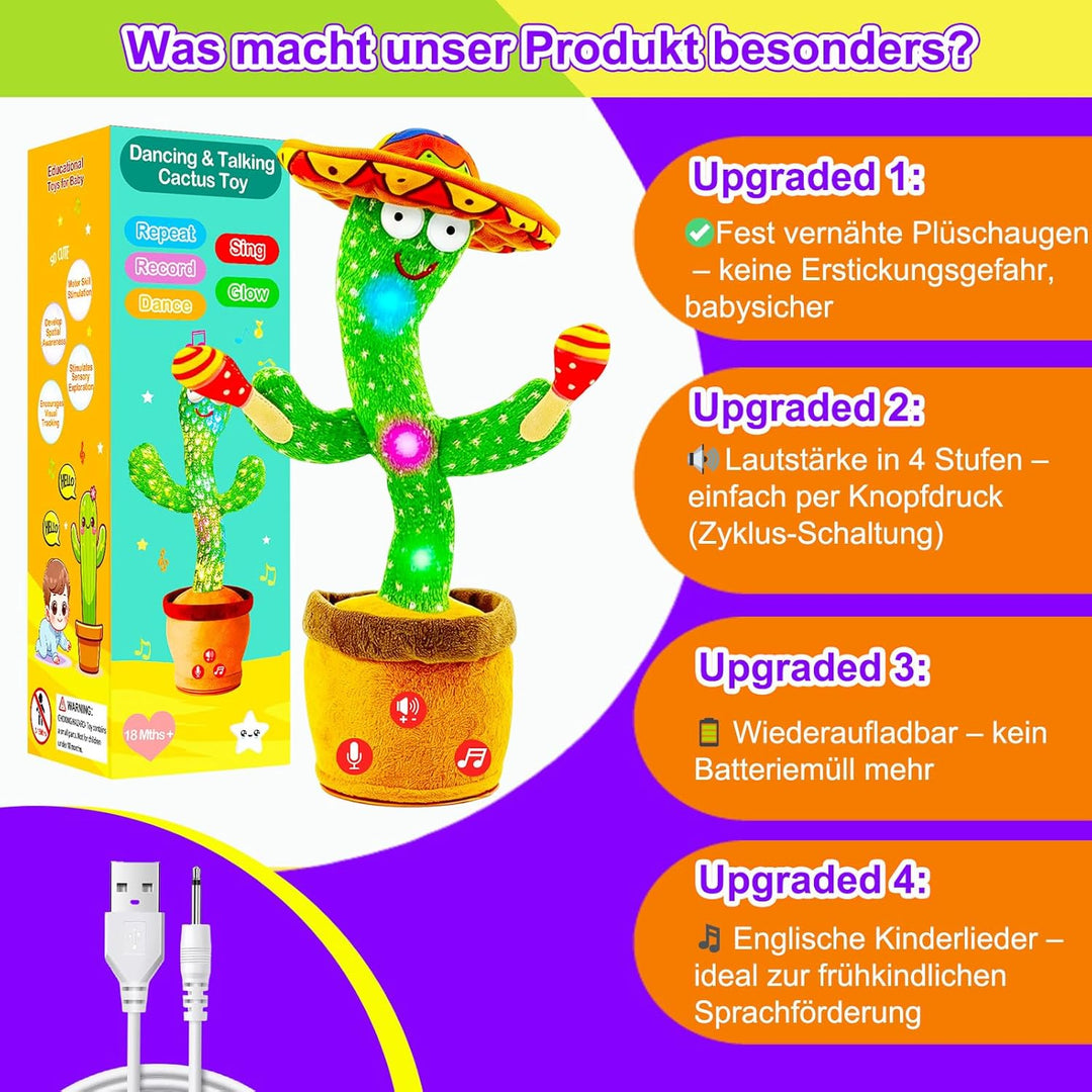 Tanzender Sprechender Kaktus Baby Spielzeug, Lautstärke einstellbar, Nachahmend Singend Wiederholend