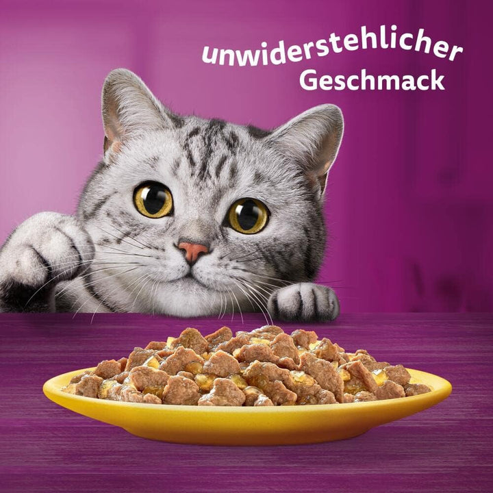 Whiskas Adult 1+ Katzennassfutter Geflügel Auswahl in Gelee, 120 Portionsbeutel, 120x85g (1 Grosspac