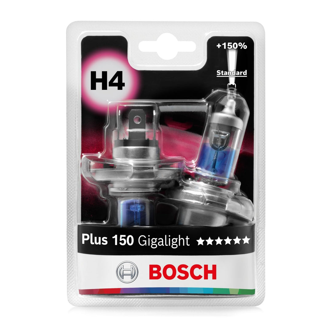Bosch H4 Plus 150 Gigalight Halogen-Glühlampe für Auto-Scheinwerfer, 12 V 60/55 W, 150 % mehr Licht