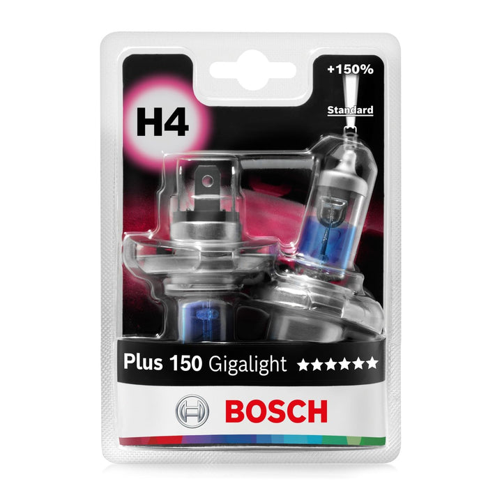Bosch H4 Plus 150 Gigalight Halogen-Glühlampe für Auto-Scheinwerfer, 12 V 60/55 W, 150 % mehr Licht