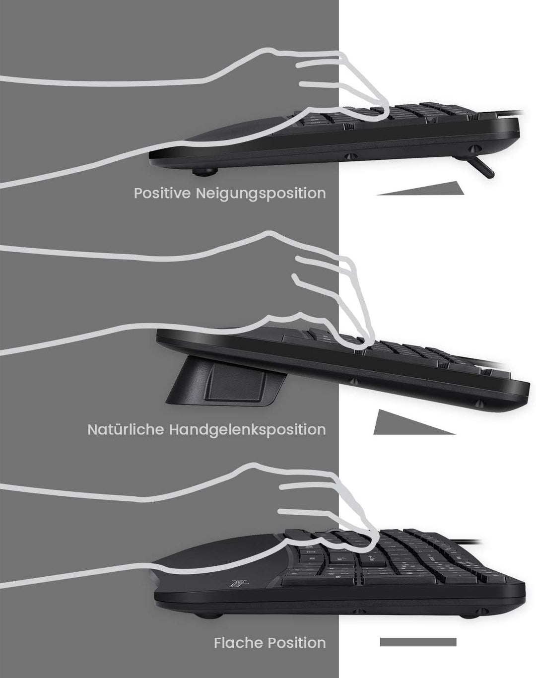 Perixx Periduo-505, Ergonomische Tastatur und Vertikale Maus Desktop Set, Geteiltes Tastenfeld, 4-We