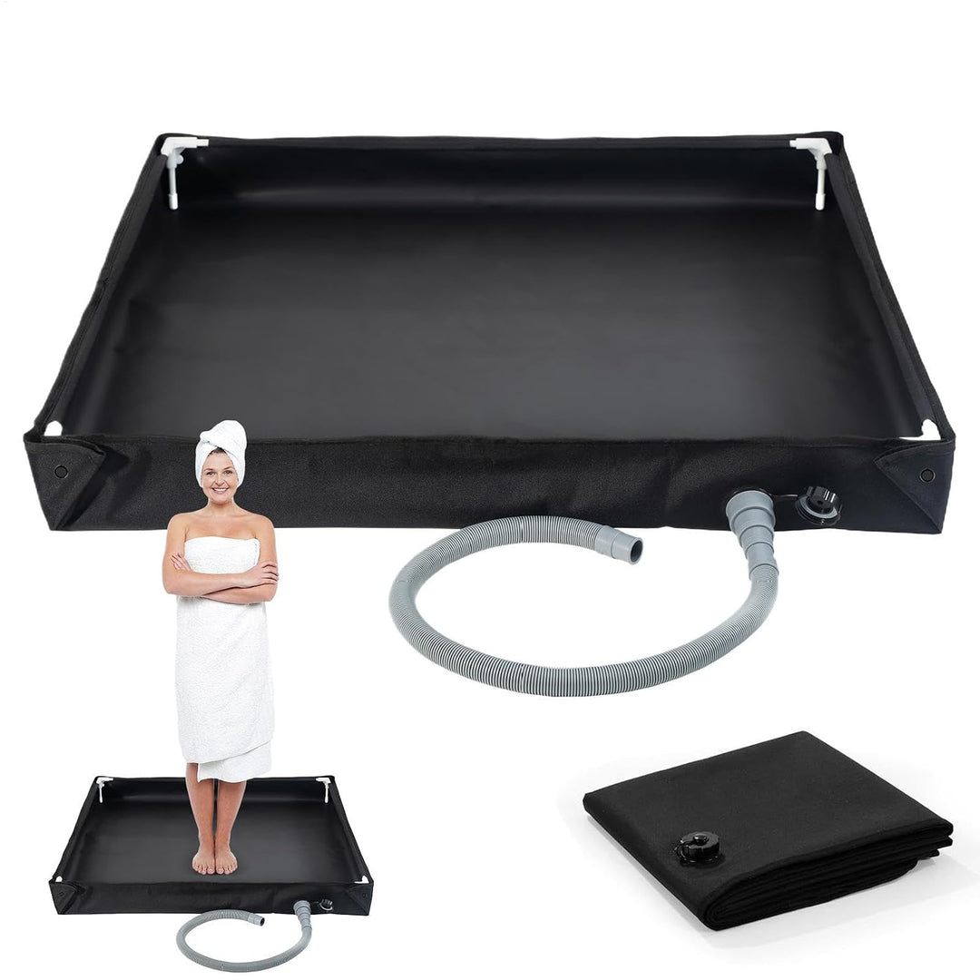 Portable Shower Base, Spacious Bath Panel, Waterproof Camping Shower Pan with Drain Hose for Indoor,