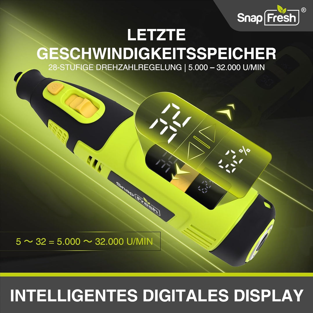 SnapFresh Akku-Rotationswerkzeug 12V Set mit 111 Zubehörteilen, variable Drehzahl 5.000–32.000 U/min
