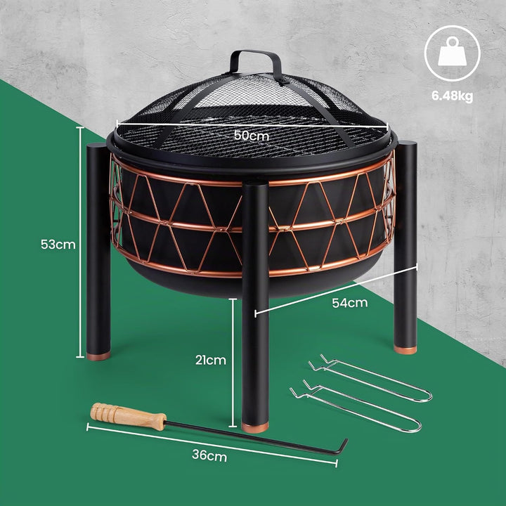 VonHaus Feuerstelle – 2-in-1 Feuerschale mit BBQ-Grill für Garten, Terrasse und Outdoor, aus schwarz