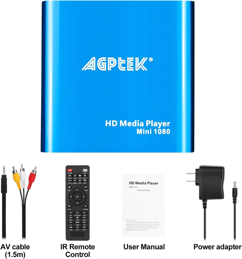 AGPTEK Mini 1080P Full HD Digital Mediaplayer Medienspieler Medienspieler mit Fernbedienung für MP3,