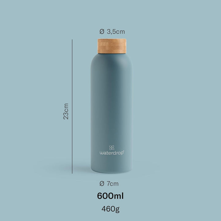 waterdrop® Steel Bottle 600ml isolierte Trinkflasche auslaufsicher | Thermosflasche 24h kalt, 12h he