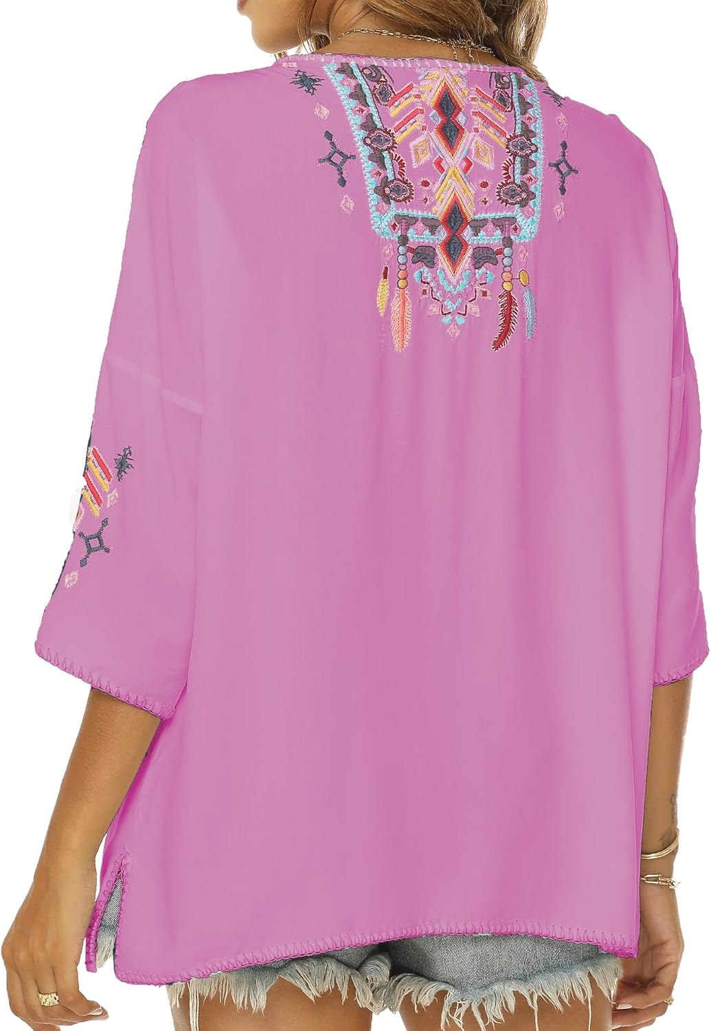 Vakakado Boho Stickerei Bluse Hippie Kleidung Damen 70er 80er Jahre Bekleidung Bohemian Folklore Bes