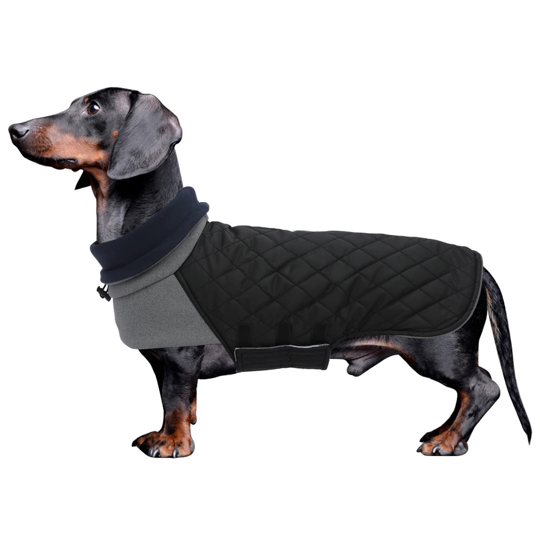 Geyecete Hundemantel Dackel, Dackel Wintermantel, Warmer Quilten Dackelmantel mit Geschirr Loch,Wind