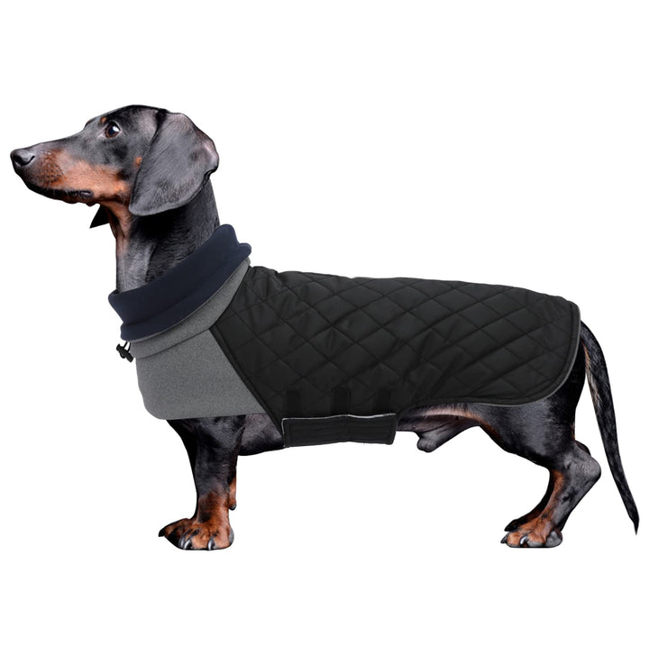 Geyecete Hundemantel Dackel, Dackel Wintermantel, Warmer Quilten Dackelmantel mit Geschirr Loch,Wind