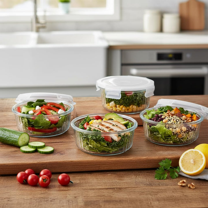H.JSS WDJS Kleine Glasbehälter mit Feckel und Mit Löffel, Rund Meal Prep Gläser Mit Löffel, BPA-frei