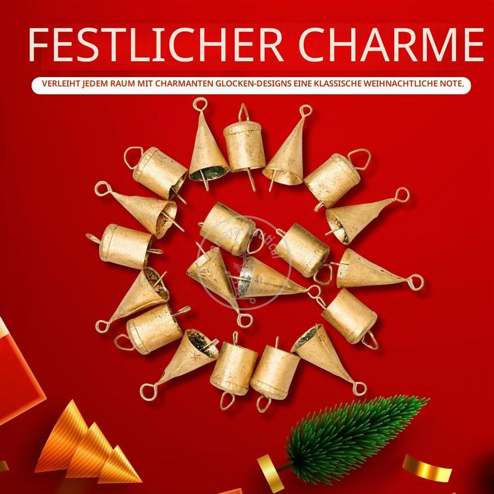 Vintage Rustikale Kuhglocken, Gold, Weihnachtsbaumschmuck, 20 Stück Hexe &amp; Kuhglocken Rustikales Glo