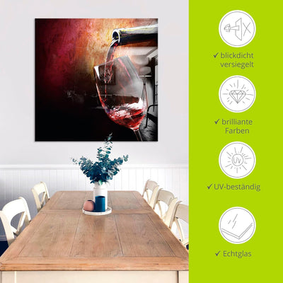 ARTland Glasbilder Wandbild Glas Bild einteilig 60x80 cm Hochformat Rotwein Lounge Bar Restaurant It