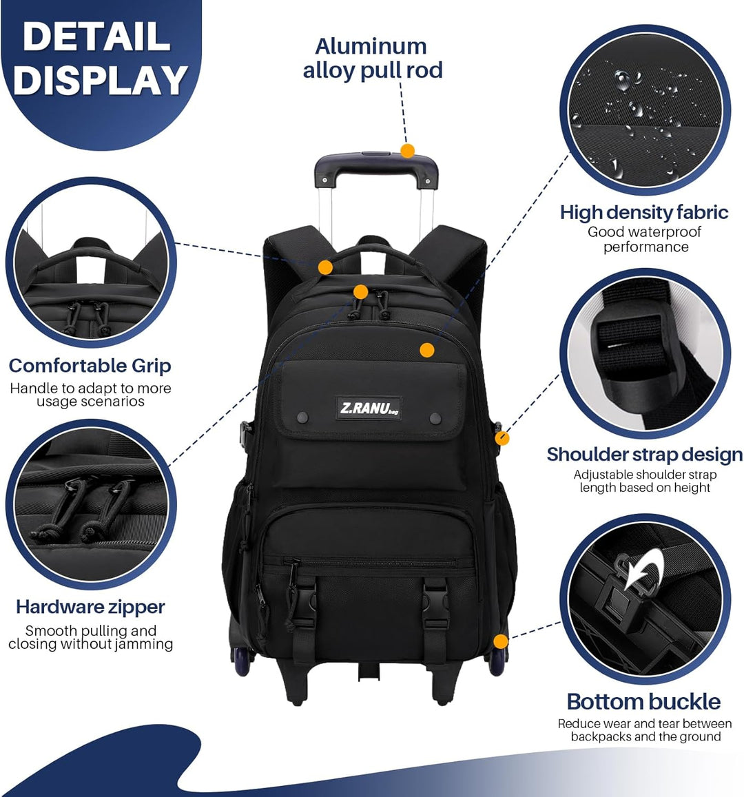 Trolley Rucksack mit Rollen Teens Trolley Rucksack Kinder Schulrucksack Schulranzen mit Rollen Jungs
