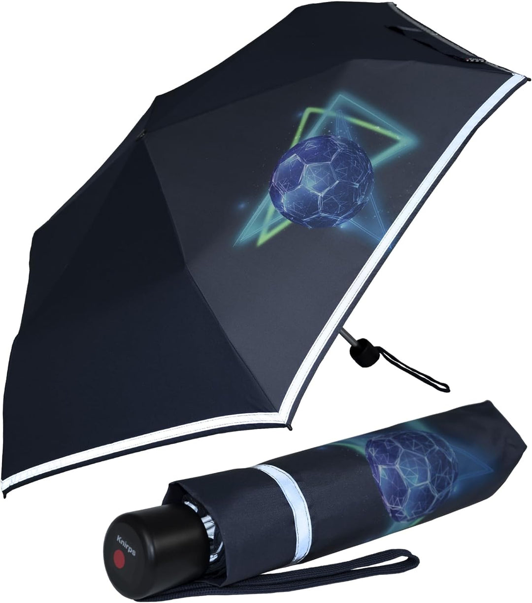 Knirps Kinder-Taschenschirm 4Kids Goal Reflective mit Reflexborte - Blue, Goal Blau, 90 cm Goal Blue