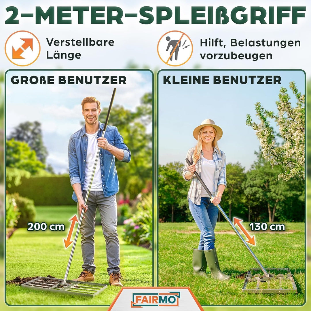 Der handliche Rasen Rakel Edelstahl (75x35 cm) von Fairmo [für sattgrünen Rasen] - Rakel für Rasen i