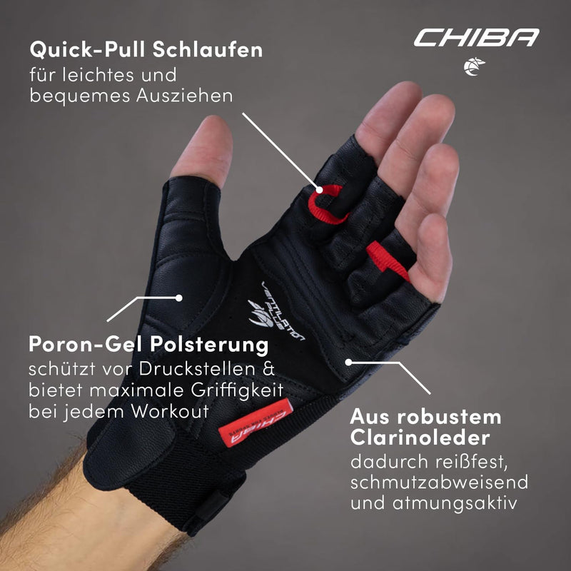 Chiba Classic Fitness Handschuhe | Elastische Passform & Robustes Clarinoleder | Anatomische Innenha