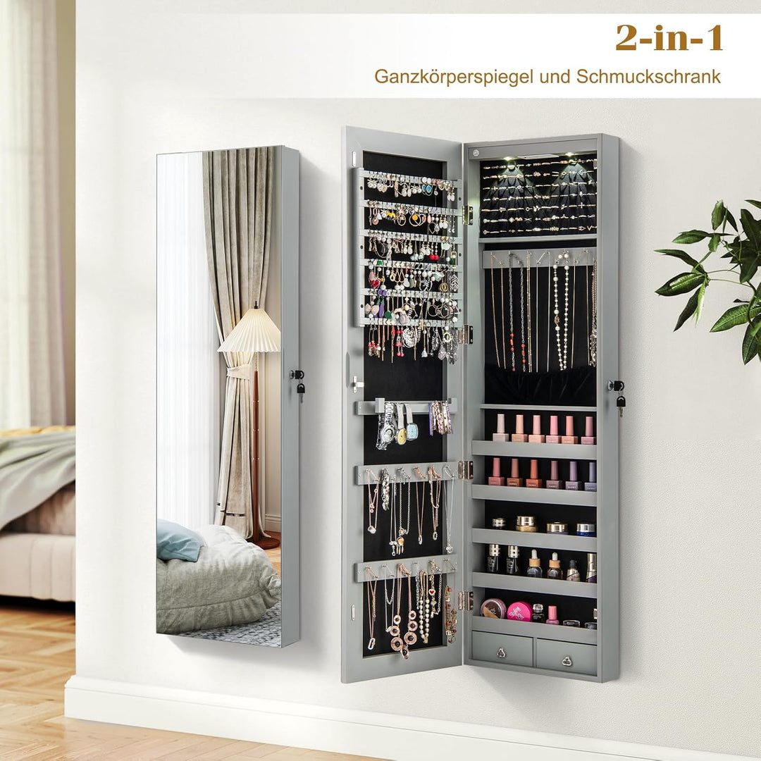 RELAX4LIFE Schmuckschrank Hängend, Spiegelschrank mit LED-Beleuchtung & Spiegel & Schloss, Schmuckor