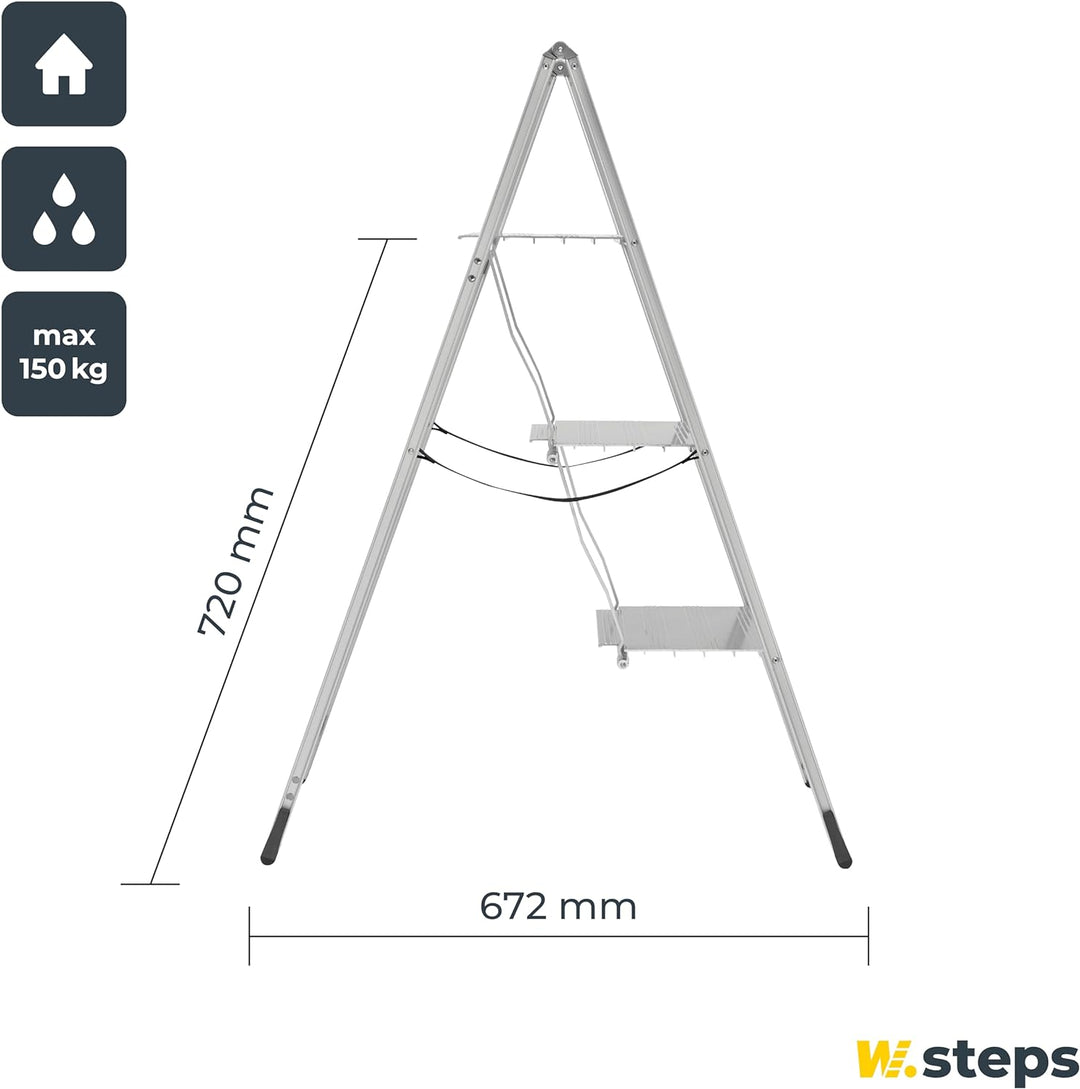 WIBE LADDERS Vikingstep Maxi Trittleiter Aluminium, 728143, Extrem Kompakte Aluminium Klapptrittleit