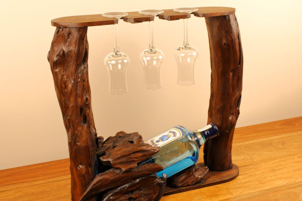 Kinaree XL Wurzelholz Flaschenständer - Teak Flaschenhalter - Edel und Dekorativ für 1 Flasche und 3