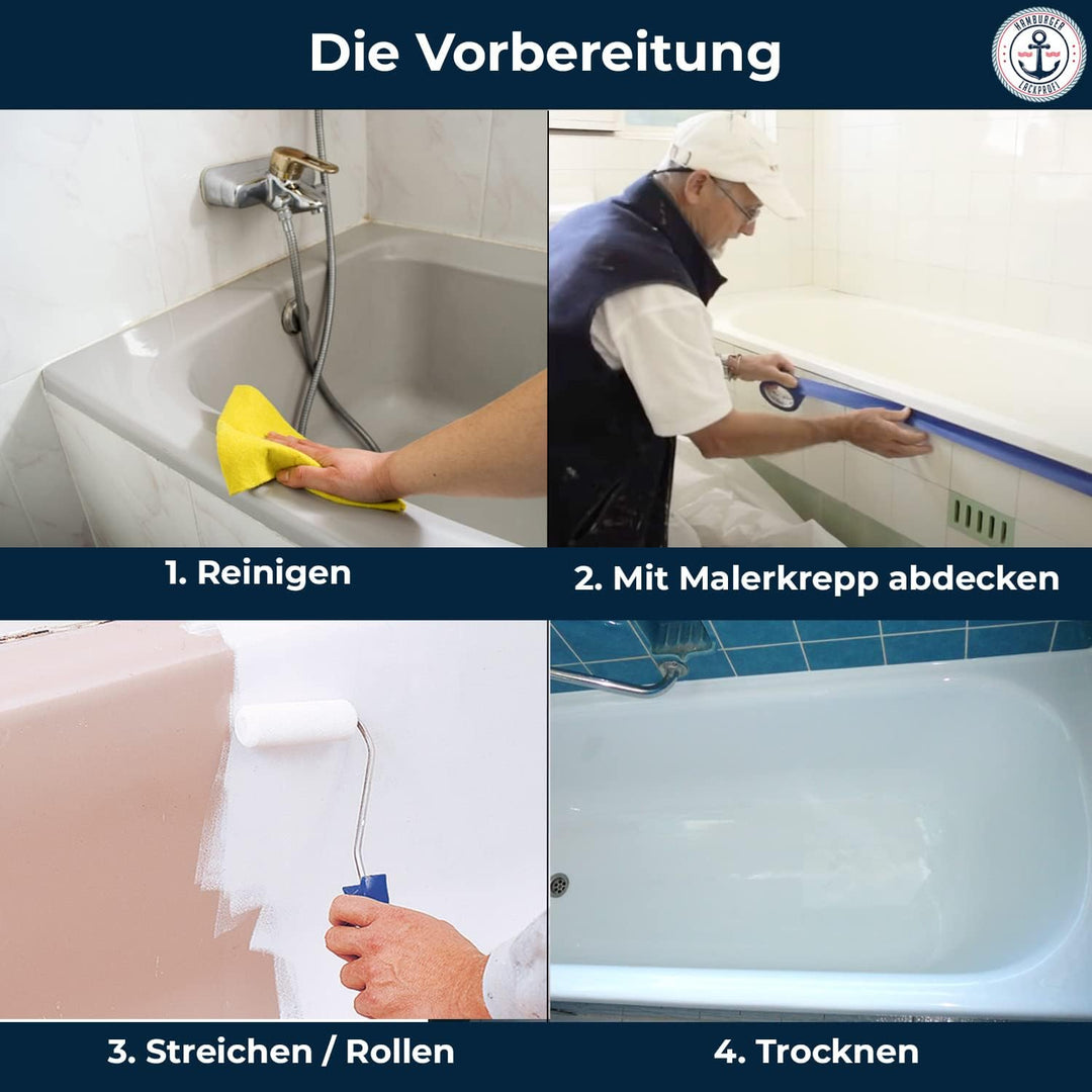Badewannenlack GLÄNZEND Weiss RAL 9010 Badewannenbeschichtung Emaille Farbe // Hamburger Lack-Profi