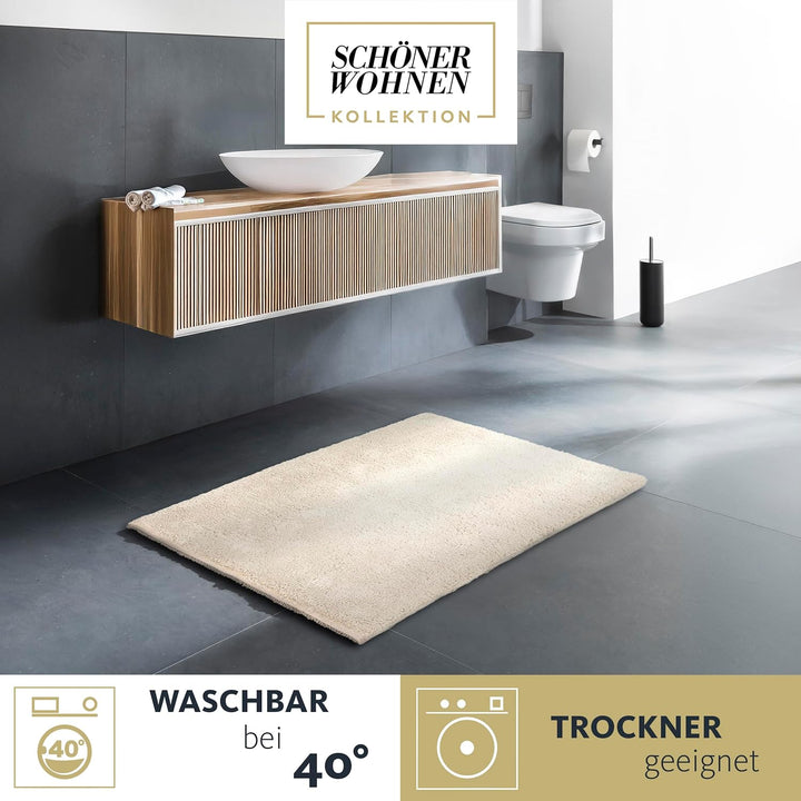Schöner Wohnen Kollektion Badteppich 60 x 90 cm – beidseitig verwendbar – waschbar – 100% Baumwolle