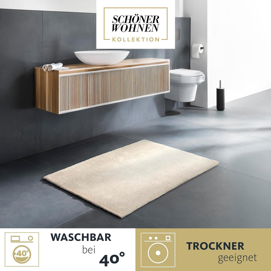 Schöner Wohnen Kollektion Badteppich einfarbig beige 40 x 60 cm – waschbare Badematte rutschfest - 1