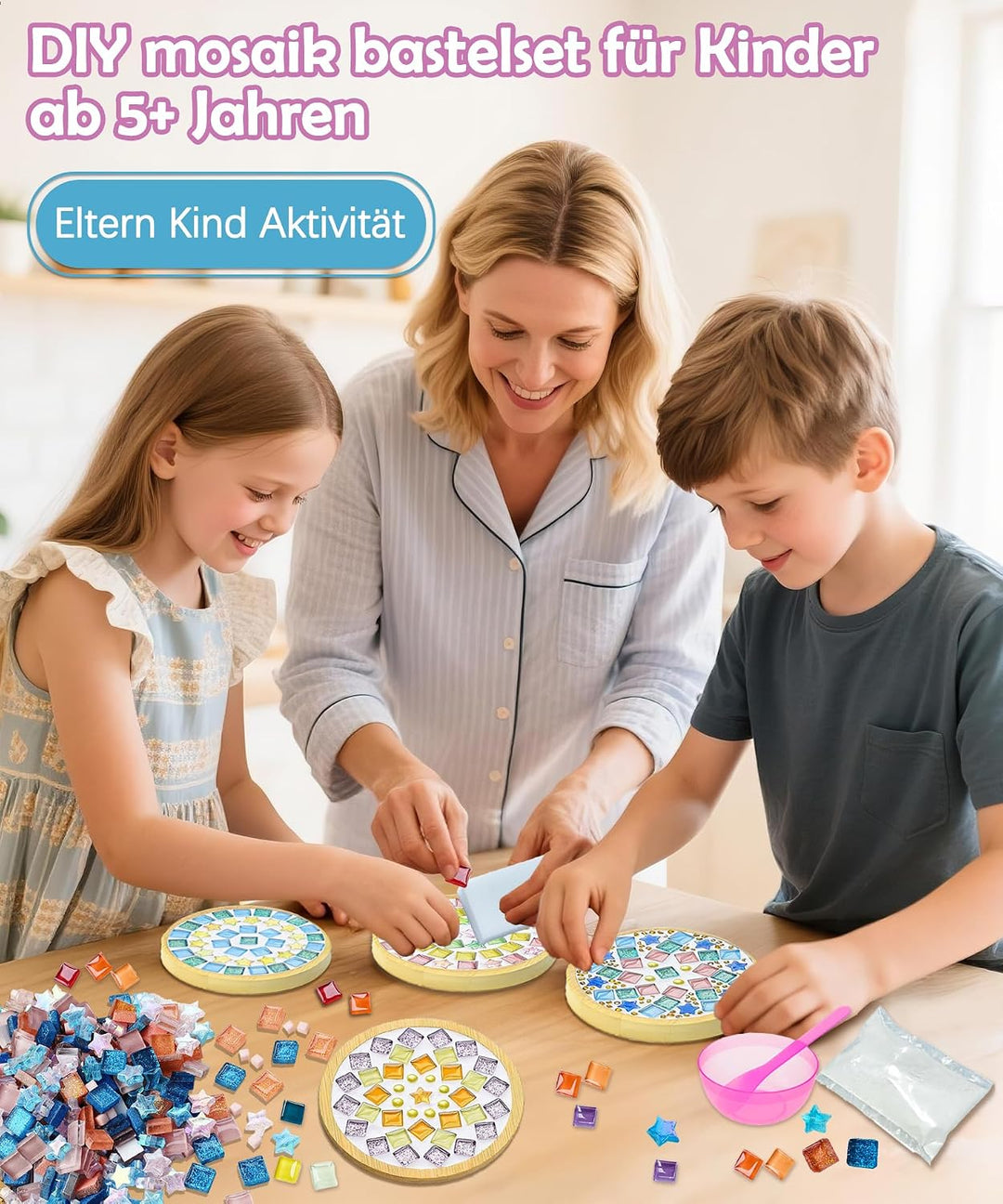 Finsink Mosaik bastelset kinder 8pcs mosaik untersetzer bastelset diy holz untersetzer Set Mosaikste