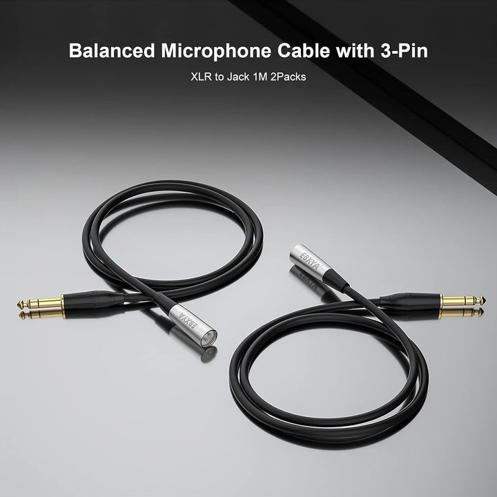 EBXYA XLR auf 6,35 mm Klinke Kabel 1m symmetrisch (3-Pin XLR zu 3-Pol TRS Stereo) für Mikrofon - 2er