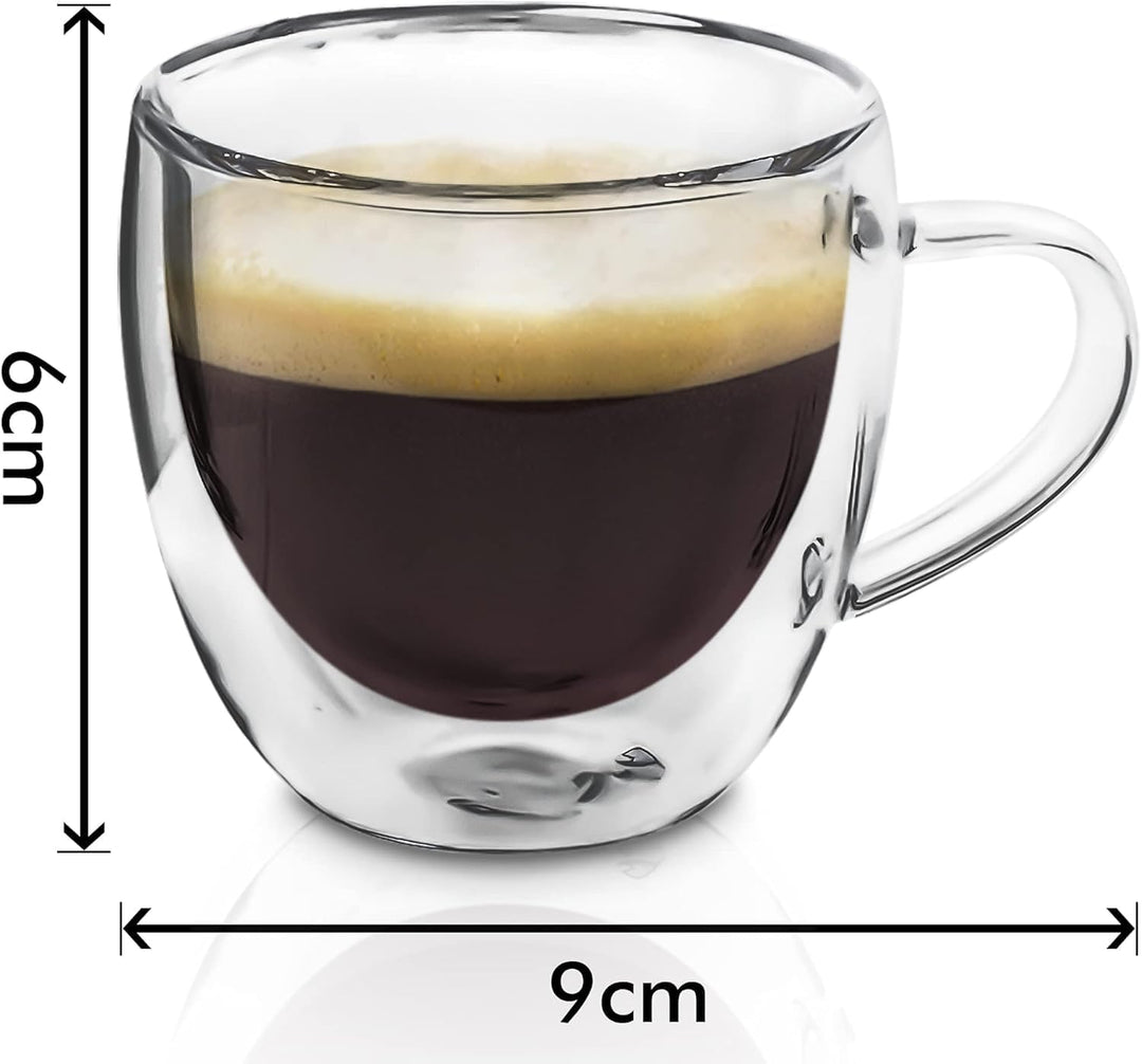 Zobel Espressotassen 80ml | 4er Set doppelwandige Espressogläser mit Henkel aus Borosilikatglas inkl