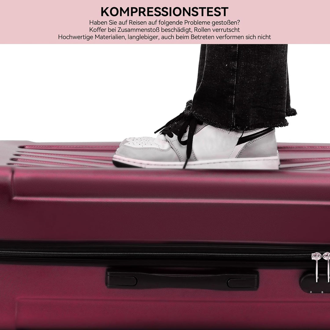 BEIBYE Hartschalen-Koffer Trolley Rollkoffer Reisekoffer Handgepäck 4 Rollen (M-L-XL-Set) (Weinrot,