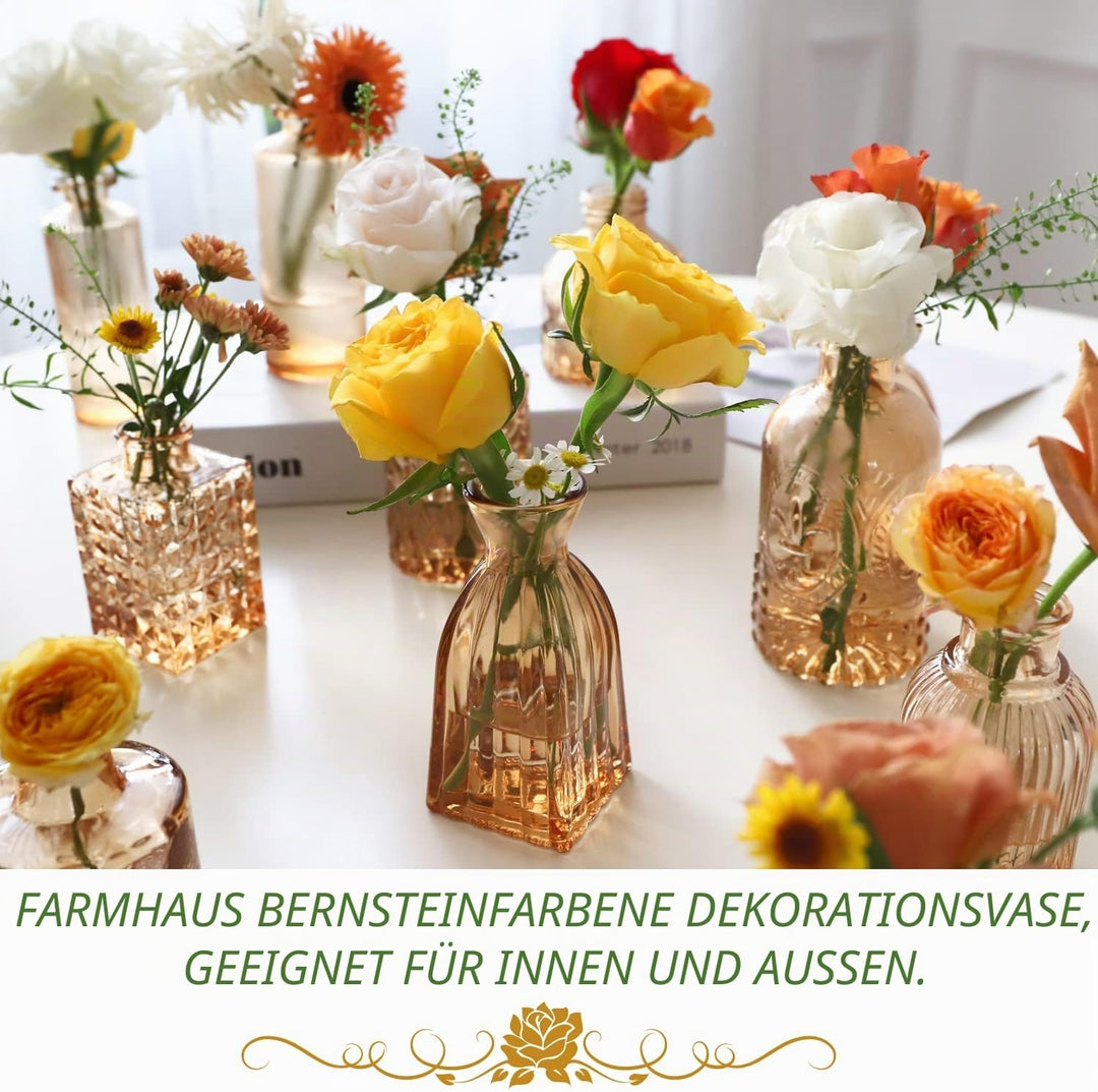 Bernsteinglas Knospen Vase 22 Stück, kleine Vasen für Blumen, klare Glasvasen für Tafelaufsätze, Taf