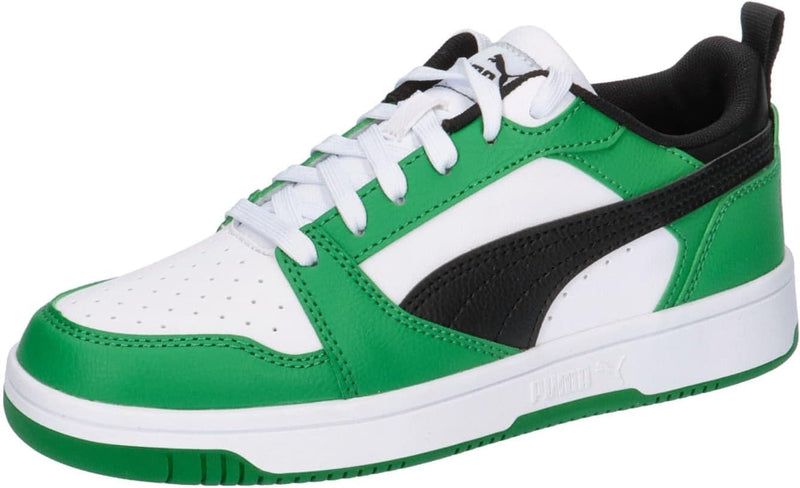 PUMA Unisex Kinder Rebound V6 Lo Jr Sneaker 38 EU Puma White Puma Black Archive Green, 38 EU Puma Wh