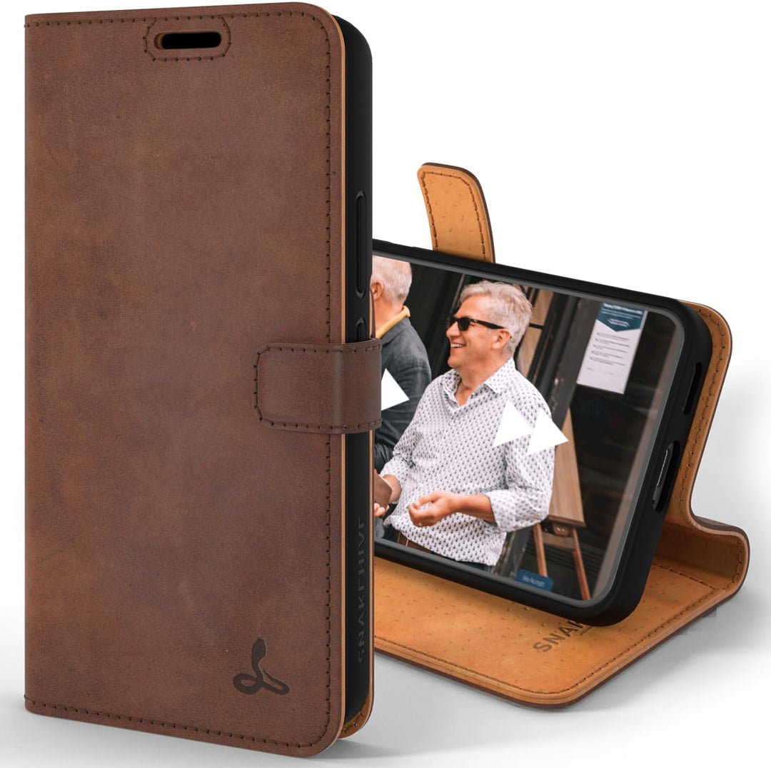 Snakehive Galaxy S22 Plus 5G Hülle Leder | Stylische Handyhülle mit Kartenhalter & Standfuss | Handy