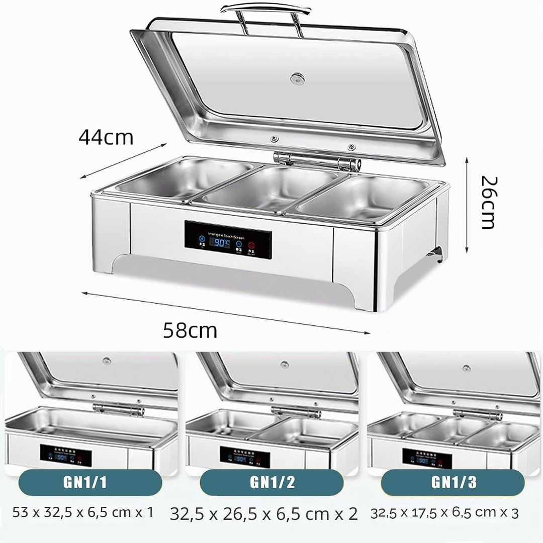 Chafing Dish Elektrisch, 9L Catering Speisewärmer Buffetwärmer mit Touch-Temperaturregelung, Profess