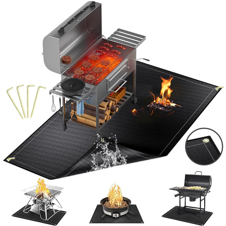 Grillmatte Bodenschutz,Feuerfeste Unterlage 182 * 115cm,Faltbare Grillunterlage mit Löchern und Bode